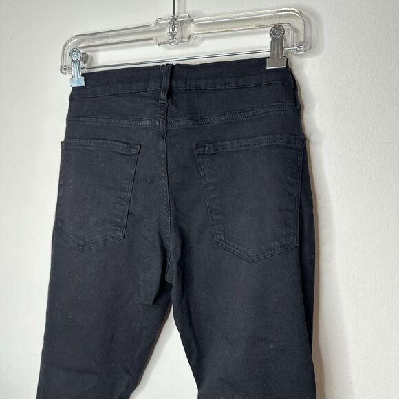 Frame Jet Black Denim Le Skinny de Jeanne Distressed Jean Mid-Rise Raw Hem 27 - Picture 7 of 15